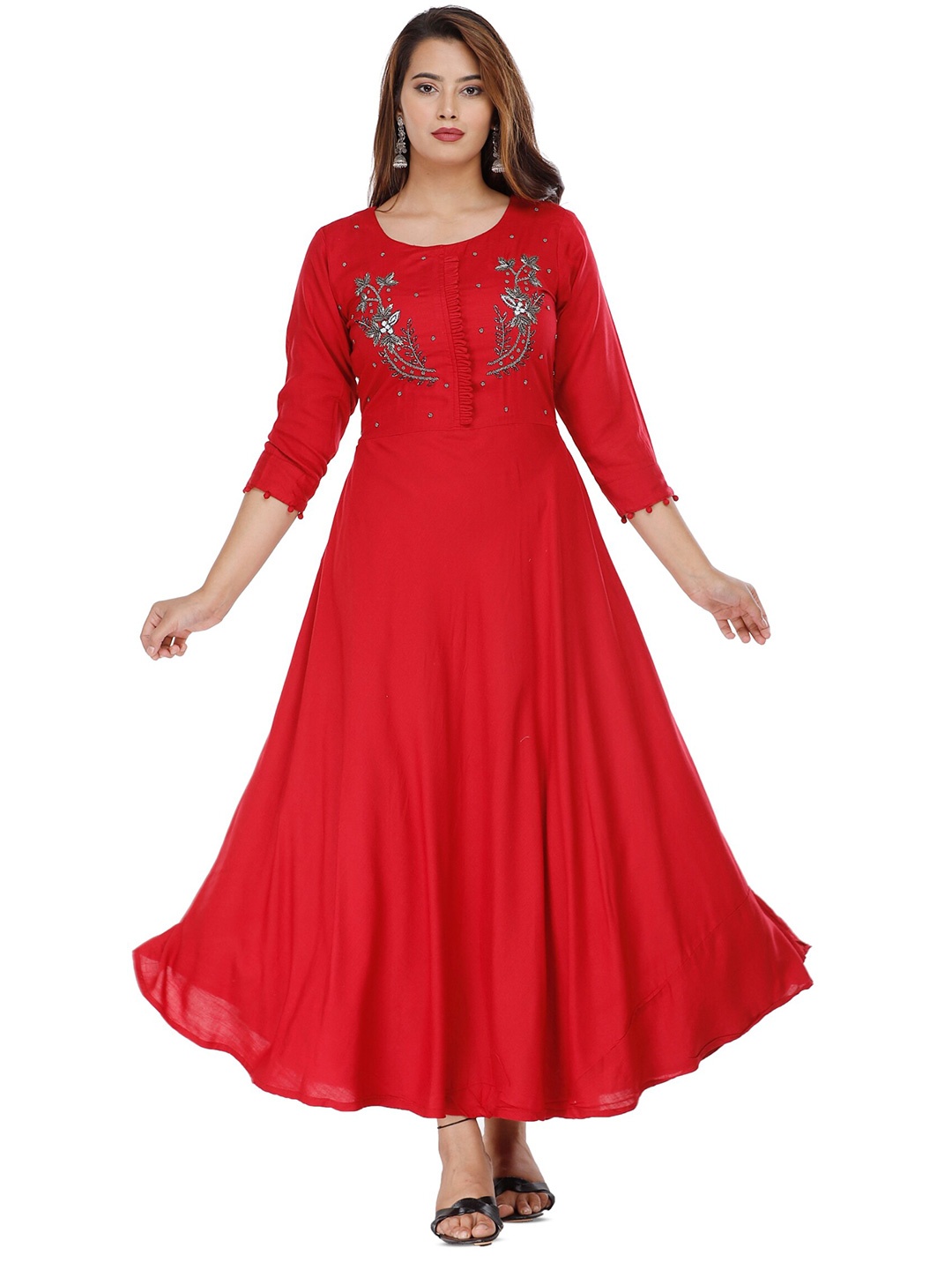 

HIGHLIGHT FASHION EXPORT Embellished Maxi Ethnic Dress, Maroon