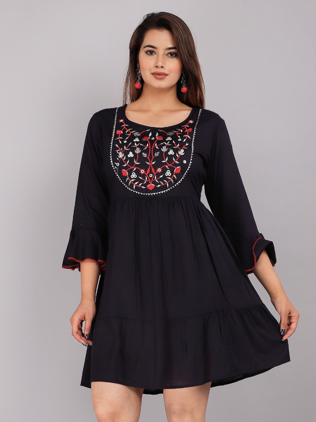 

HIGHLIGHT FASHION EXPORT Floral Embroidered Fit & Flare Dress, Blue