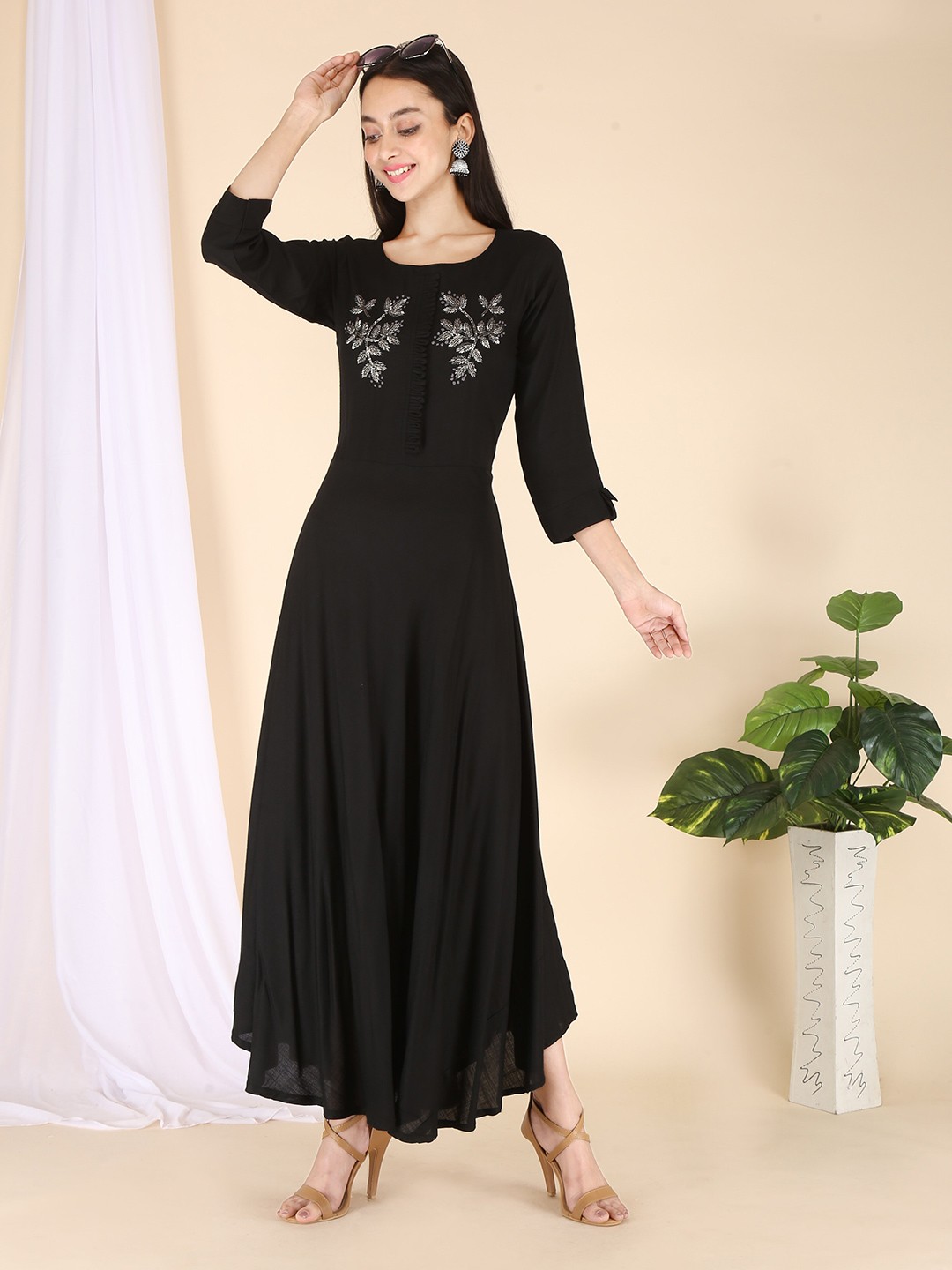 

HIGHLIGHT FASHION EXPORT Embellished Ethnic Maxi Dress, Black