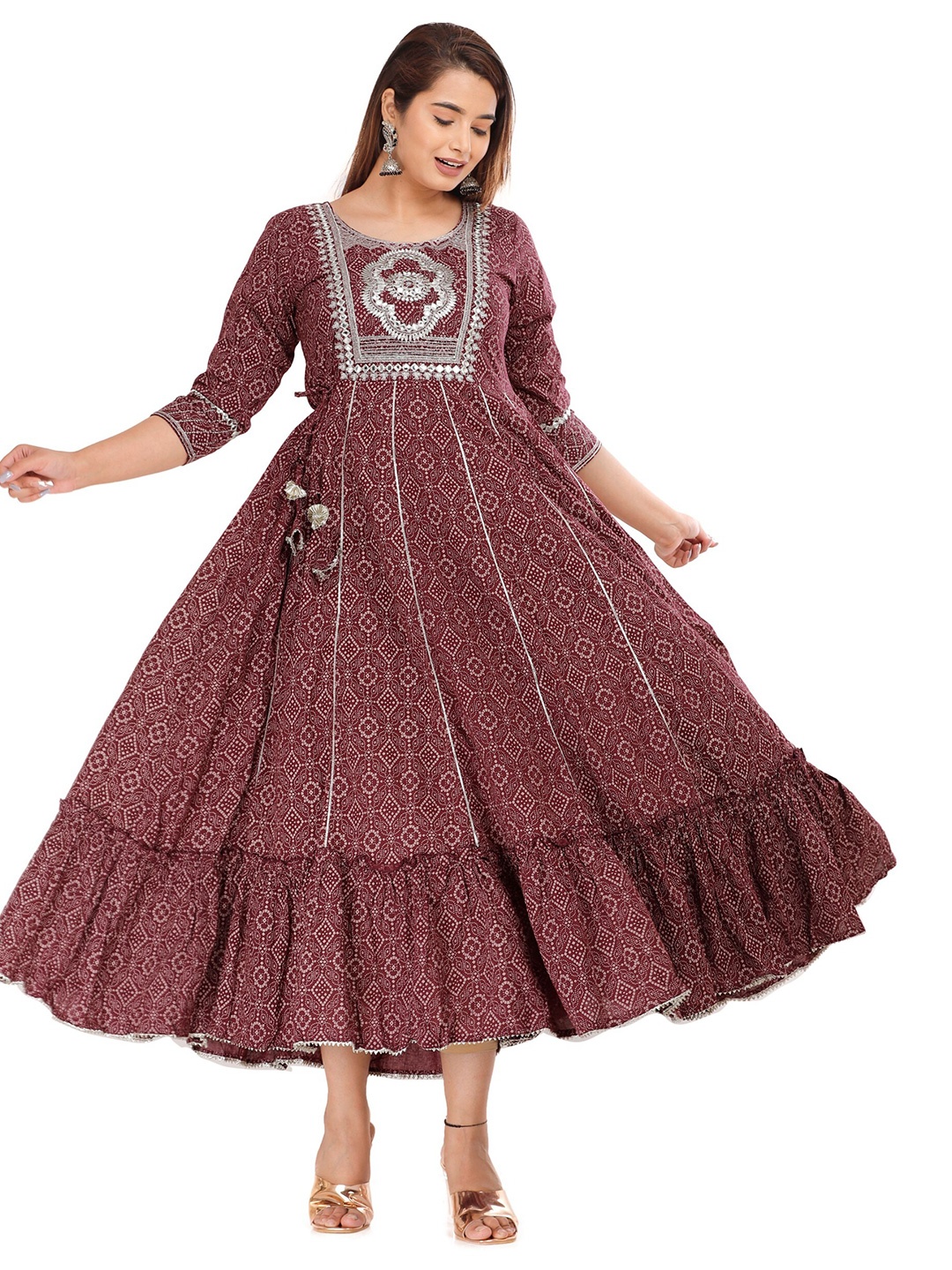 

HIGHLIGHT FASHION EXPORT Ethnic Motifs Printed Fit & Flare Midi Ethnic Dress, Purple