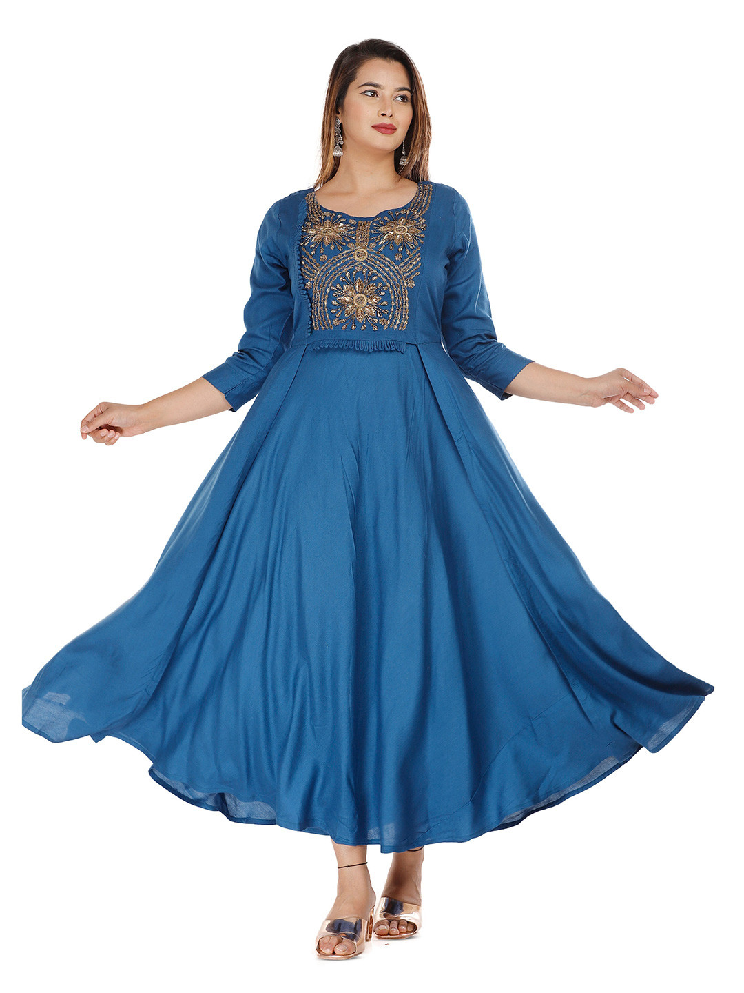 

HIGHLIGHT FASHION EXPORT Embroidered Maxi Ethnic Dress, Blue