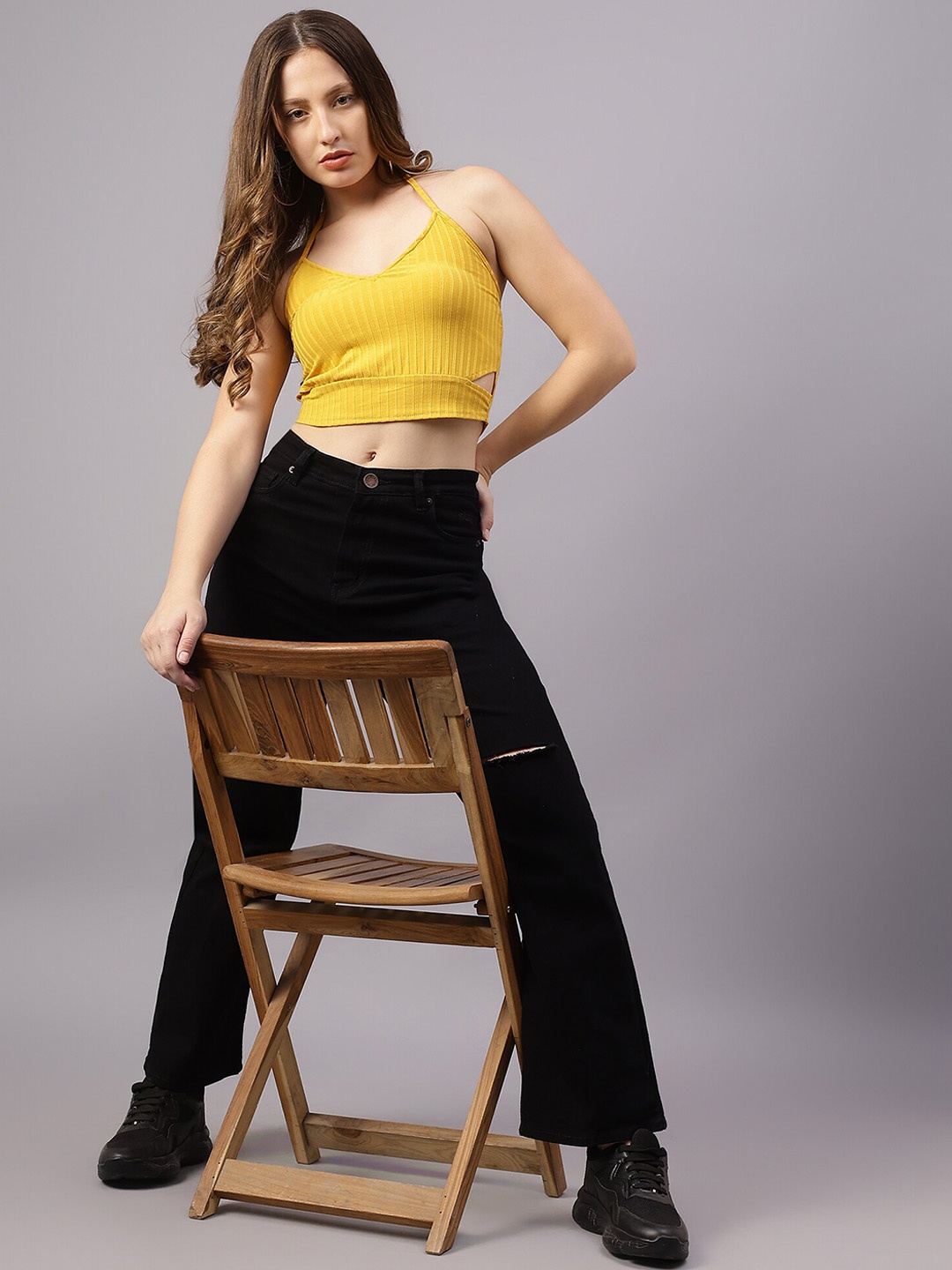

STAYCATION Mystique Women Wide Leg Jeans Slash Knee, Black