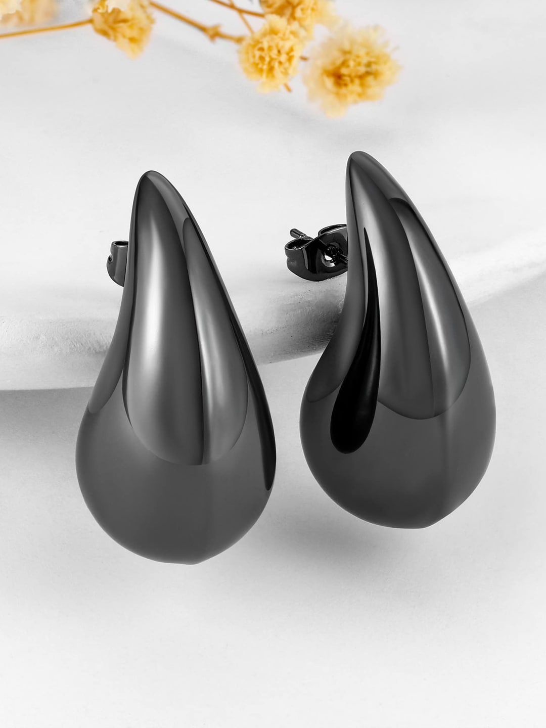 

VAGHBHATT Stainless Steel Teardrop Shaped Drop Earrings, Black