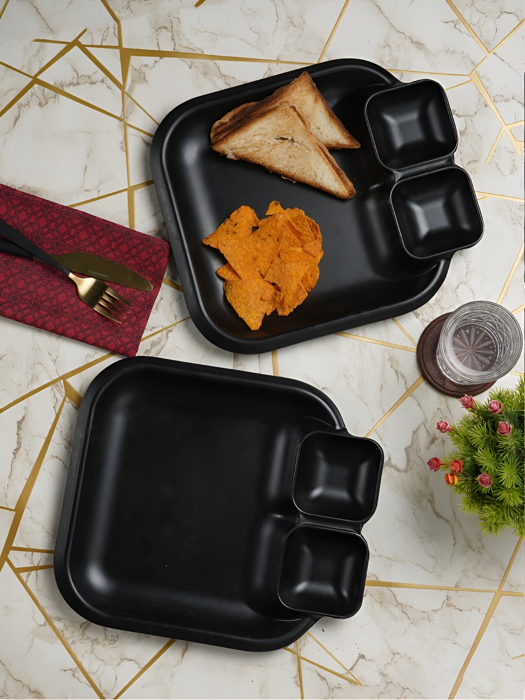 

CDI Black 2 Pieces 3 Portion Melamine Serving Trays