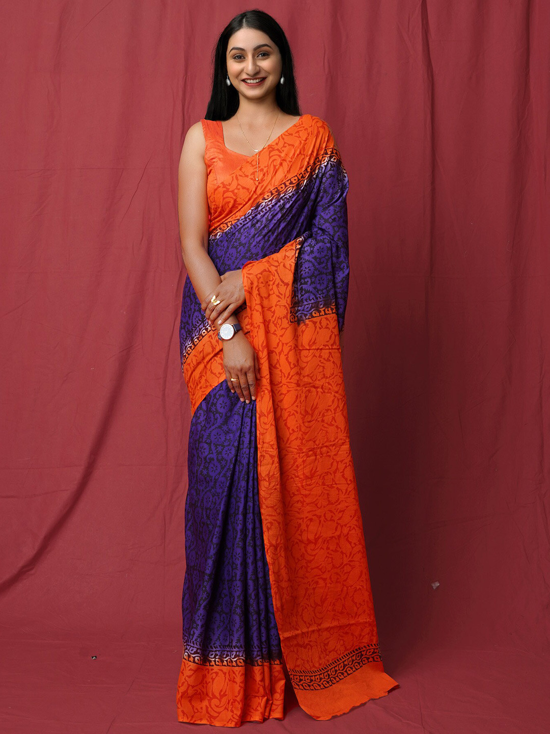 

Unnati Silks Ethnic Motifs Handloom Cotton Saree, Violet