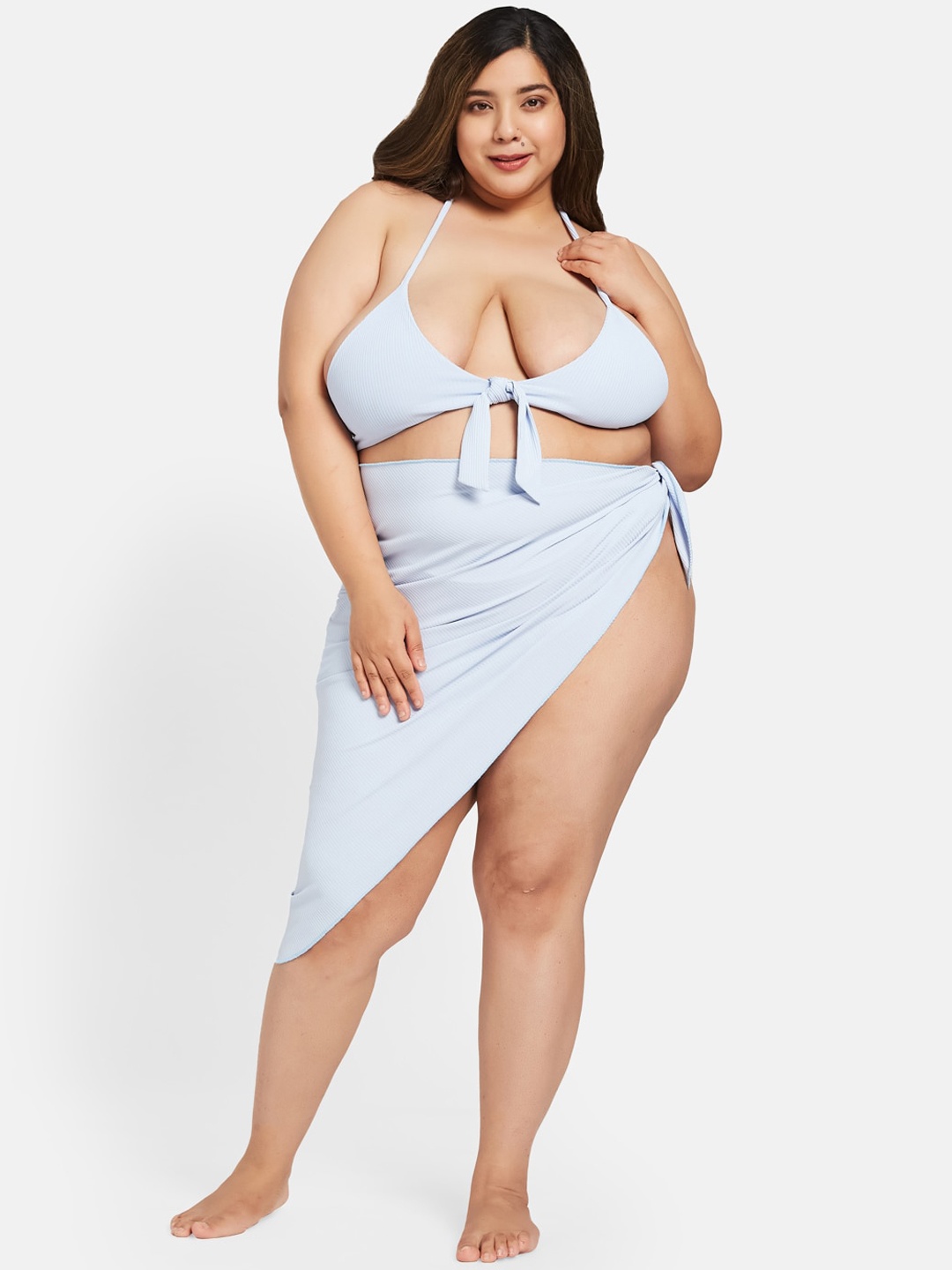 

Curves By ZeroKaata Plus Size Ribbed Stretchable Halter Neck Swim Bikini Set, Blue