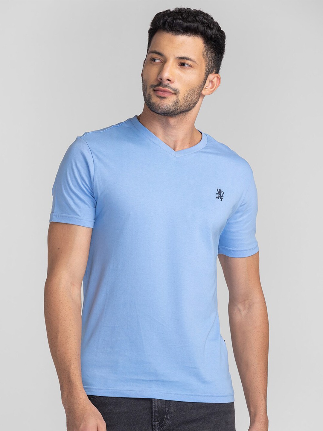 

GIORDANO V-Neck Cotton Slim Fit T-shirt, Blue