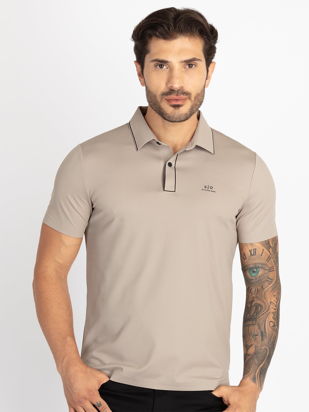 

Status Quo Polo Collar Short Sleeves T-shirt, Beige
