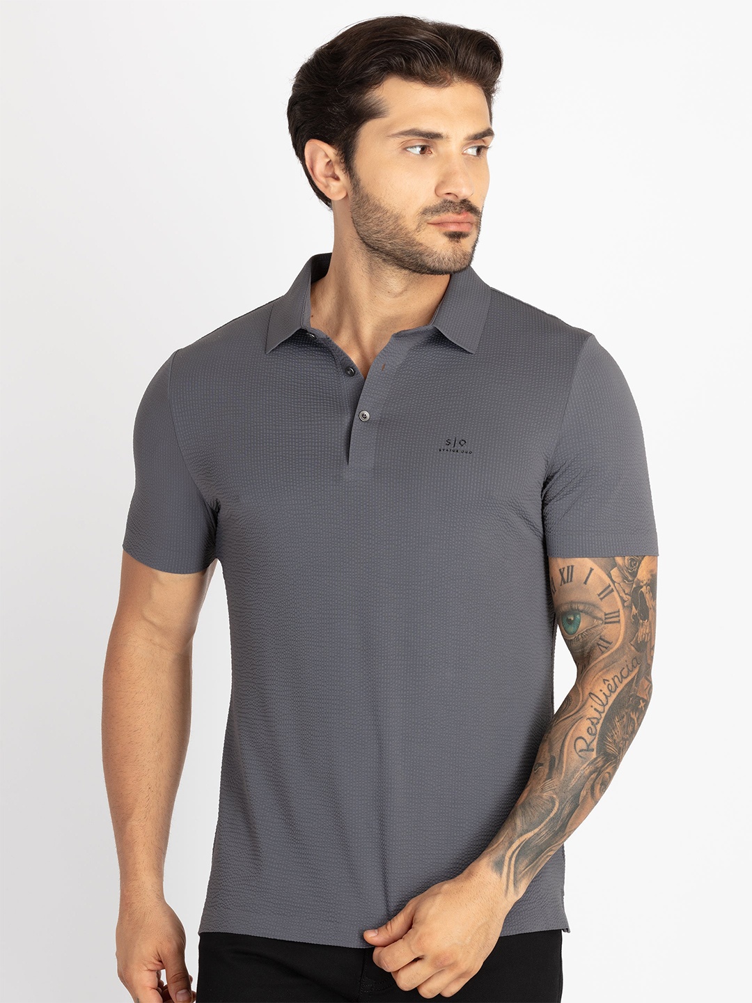 

Status Quo Polo Collar Short Sleeves T-shirt, Charcoal