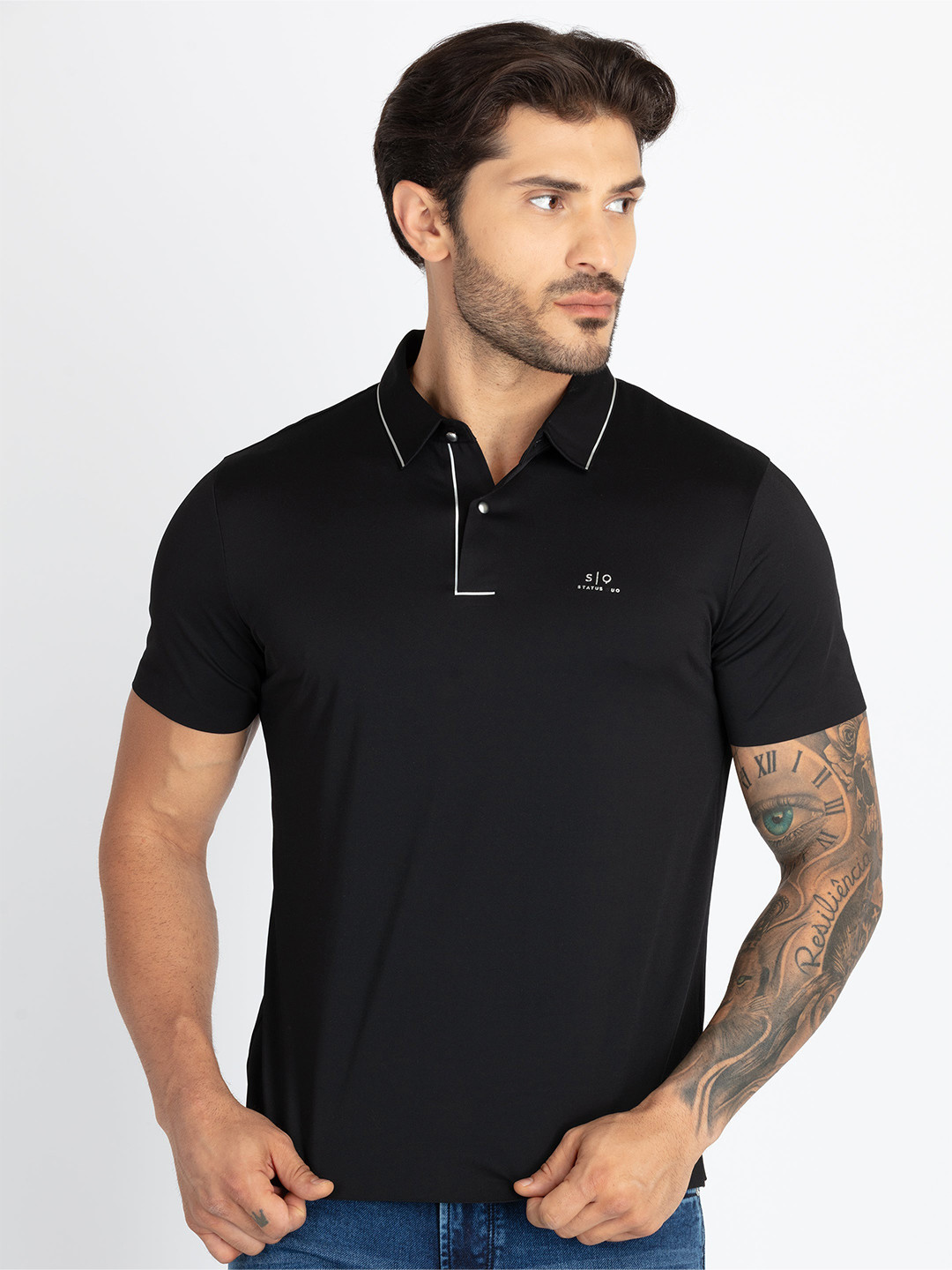

Status Quo Polo Collar Short Sleeves T-shirt, Black