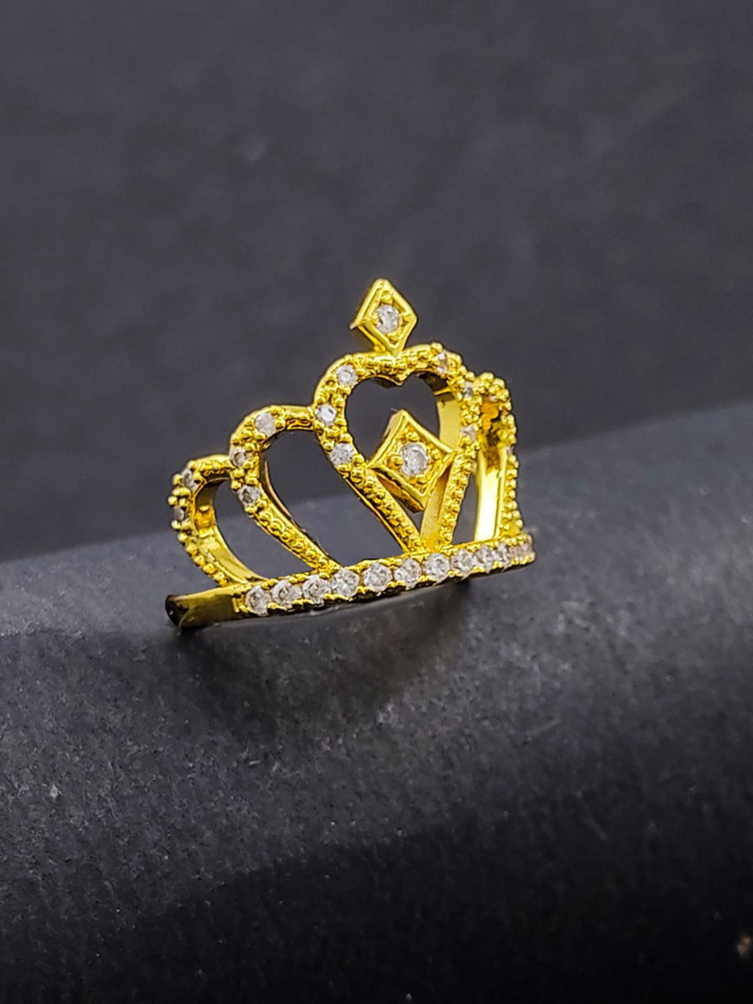 

Saizen Stainless Steel Gold Plated Cubic Zirconia Studded Finger Ring