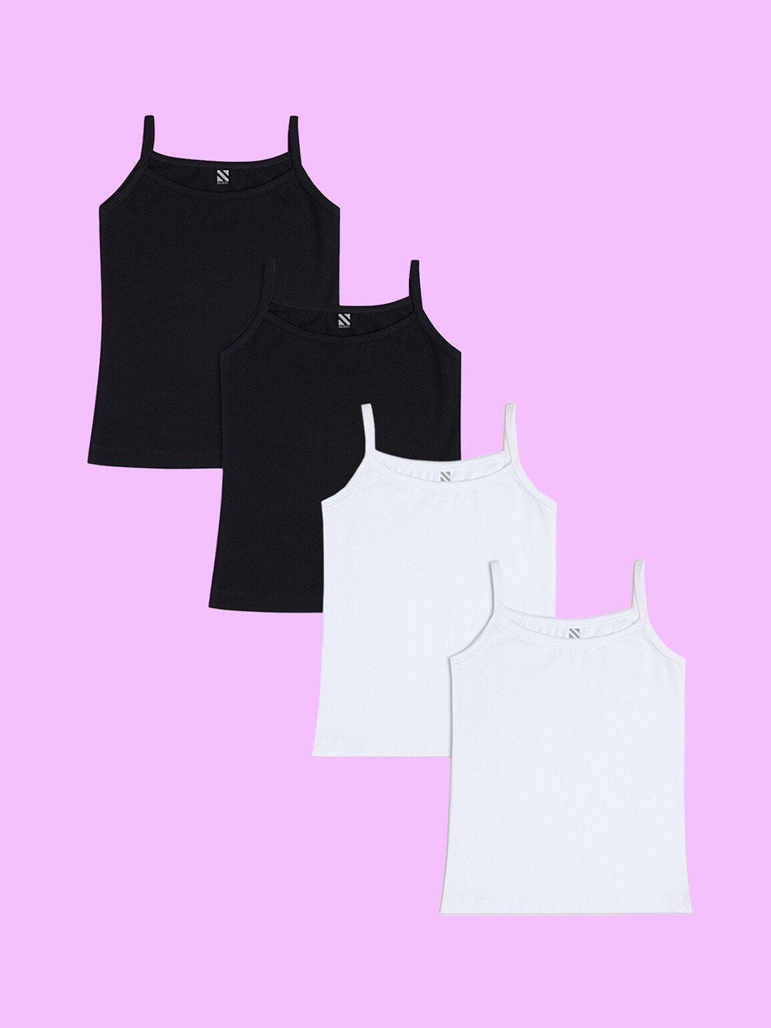 

NUSYL Girls Pack Of 4 Pure Cotton Non-Padded Camisoles, White