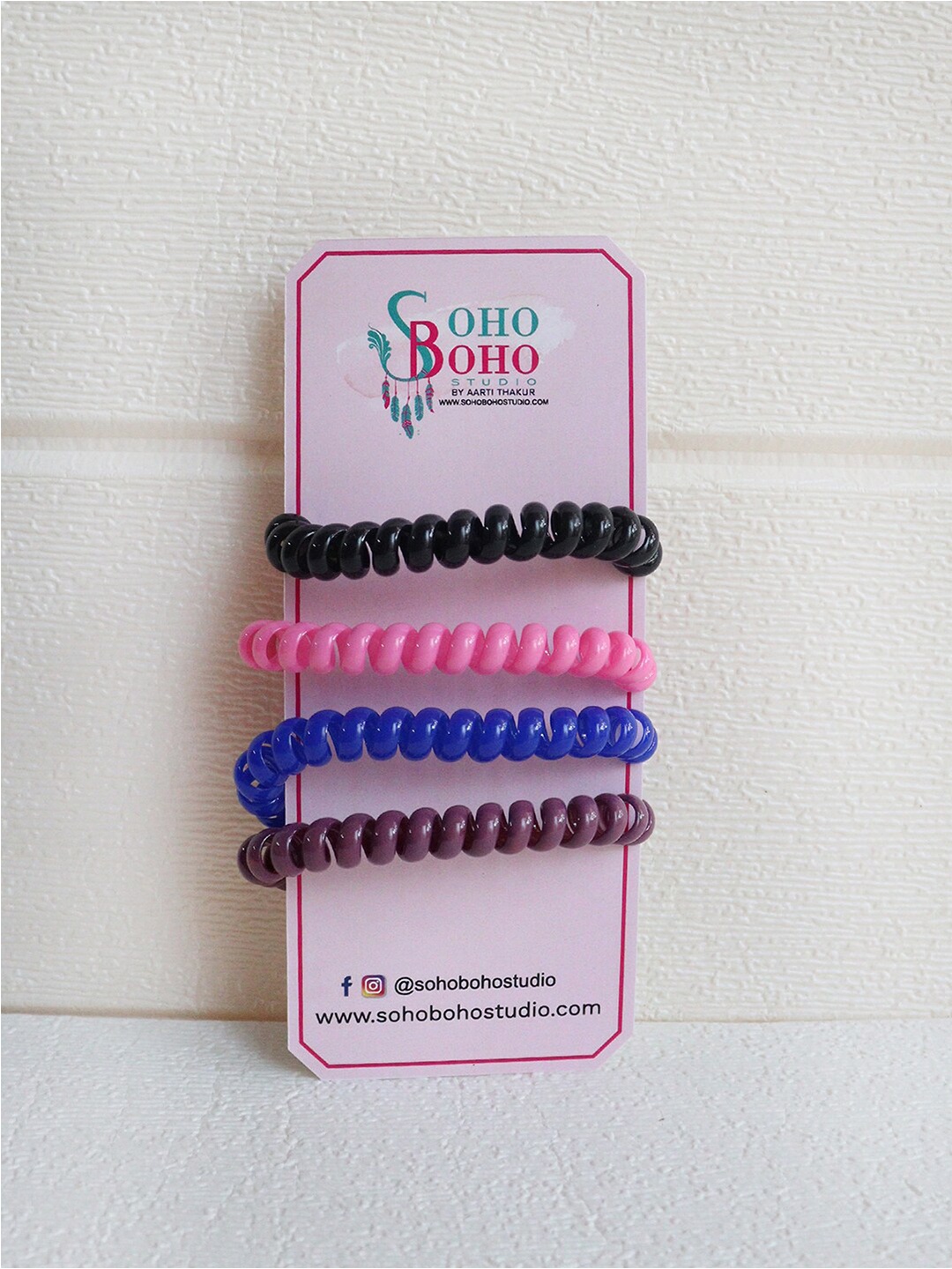 

Soho Boho Studio Set of 4 Spiral Ponytail Holders, Red