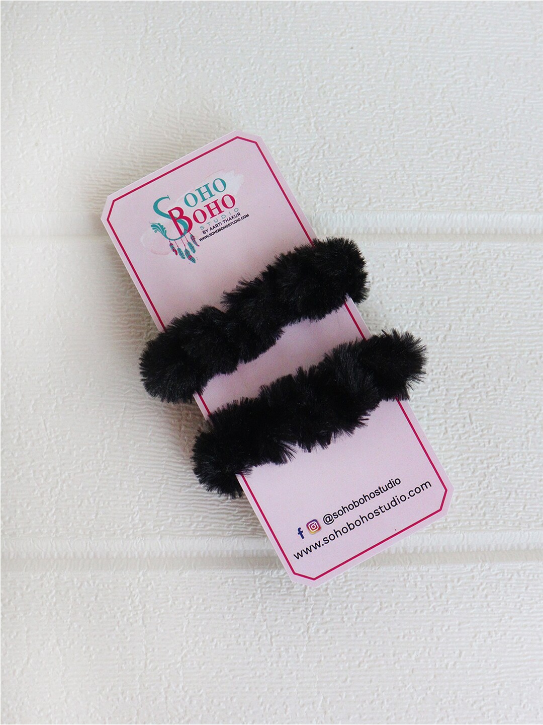 

Soho Boho Studio Set of 2 Fur Ponytail Holders, Black