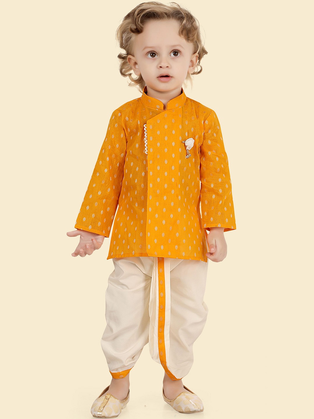 

Ethniks Neu-Ron Boys Ethnic Motifs Printed Pure Cotton Kurta with Dhoti Pants, Yellow