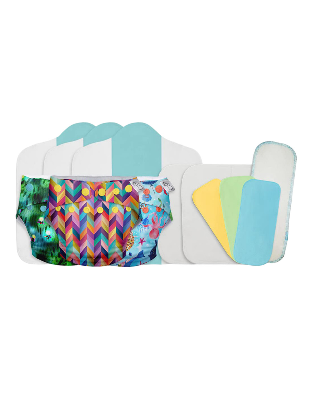

SuperBottoms Set Of 3 Diaper With Booster Pads & Wetter Booster Pad, Multi
