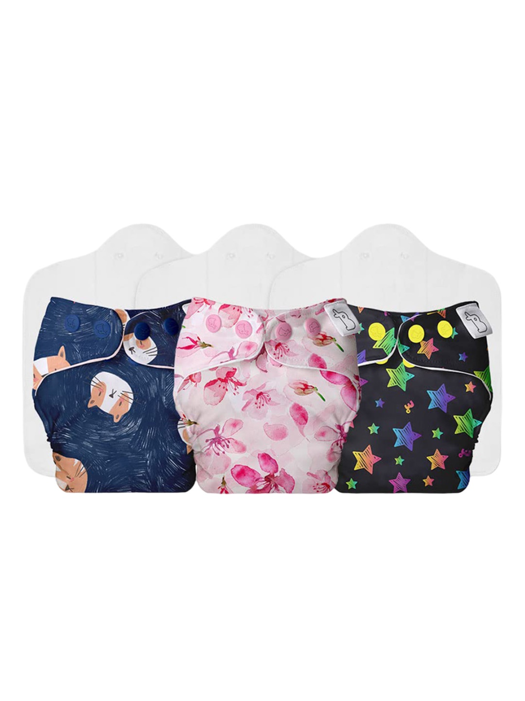 

SuperBottoms Set Of 3 Dry Feel Cotton Reusable Cloth Diaper, Multi