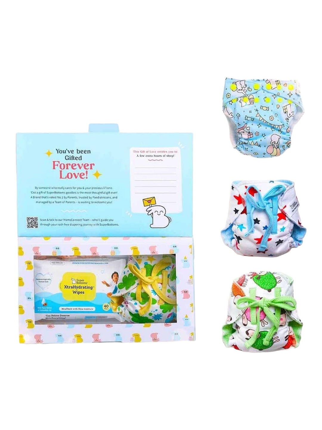 

SuperBottoms Set Of 5 UNO Cloth Diaper- Dry Feel Langot-Xtra Hydrating Wet Wipes -40 Wipes, White