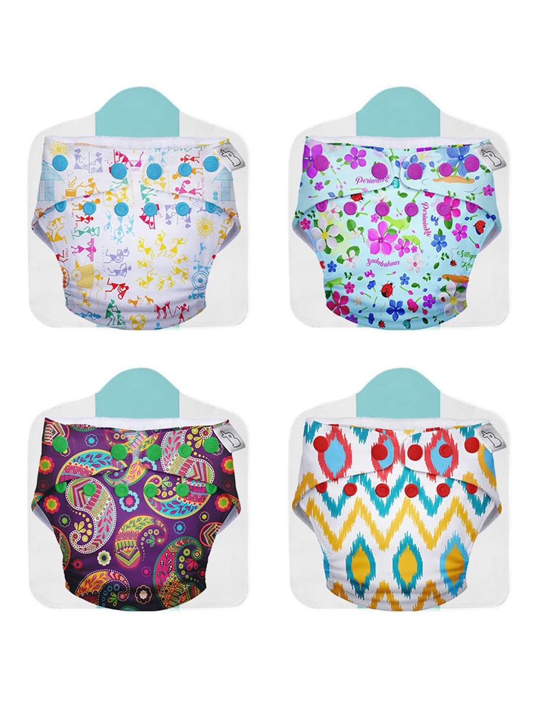 

SuperBottoms Set Of 4 Dry Feel Reusable Cloth Diaper, White