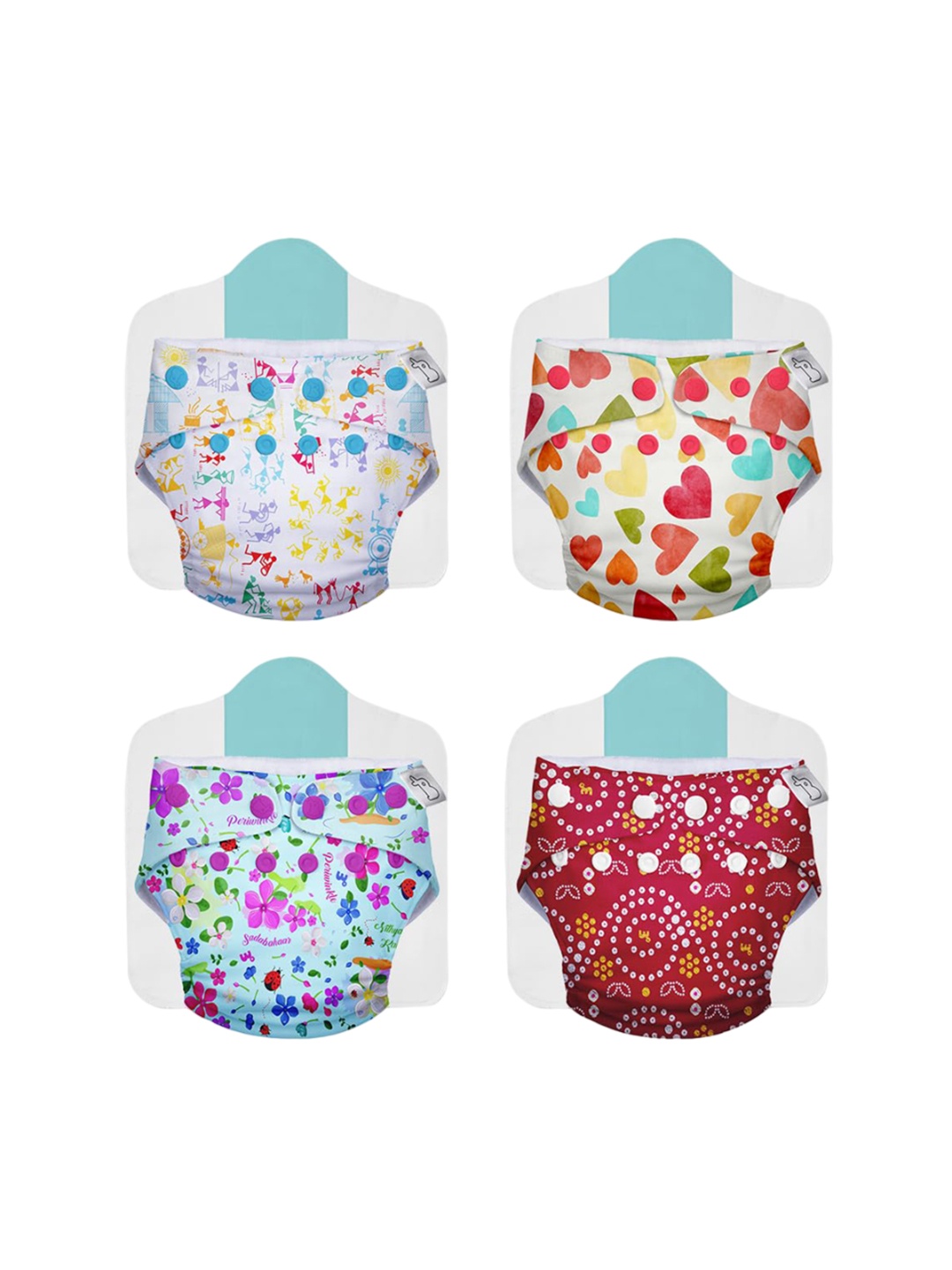 

SuperBottoms Set Of 4 Dry Feel Reusable Cloth Diapers, White