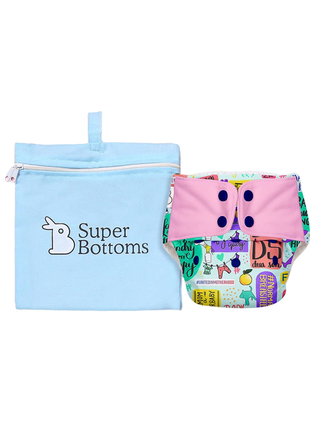 

SuperBottoms UNO Set Of 2 Reusable Cloth Diaper With Easy Snaps-Dry Feel Magic Pads, White