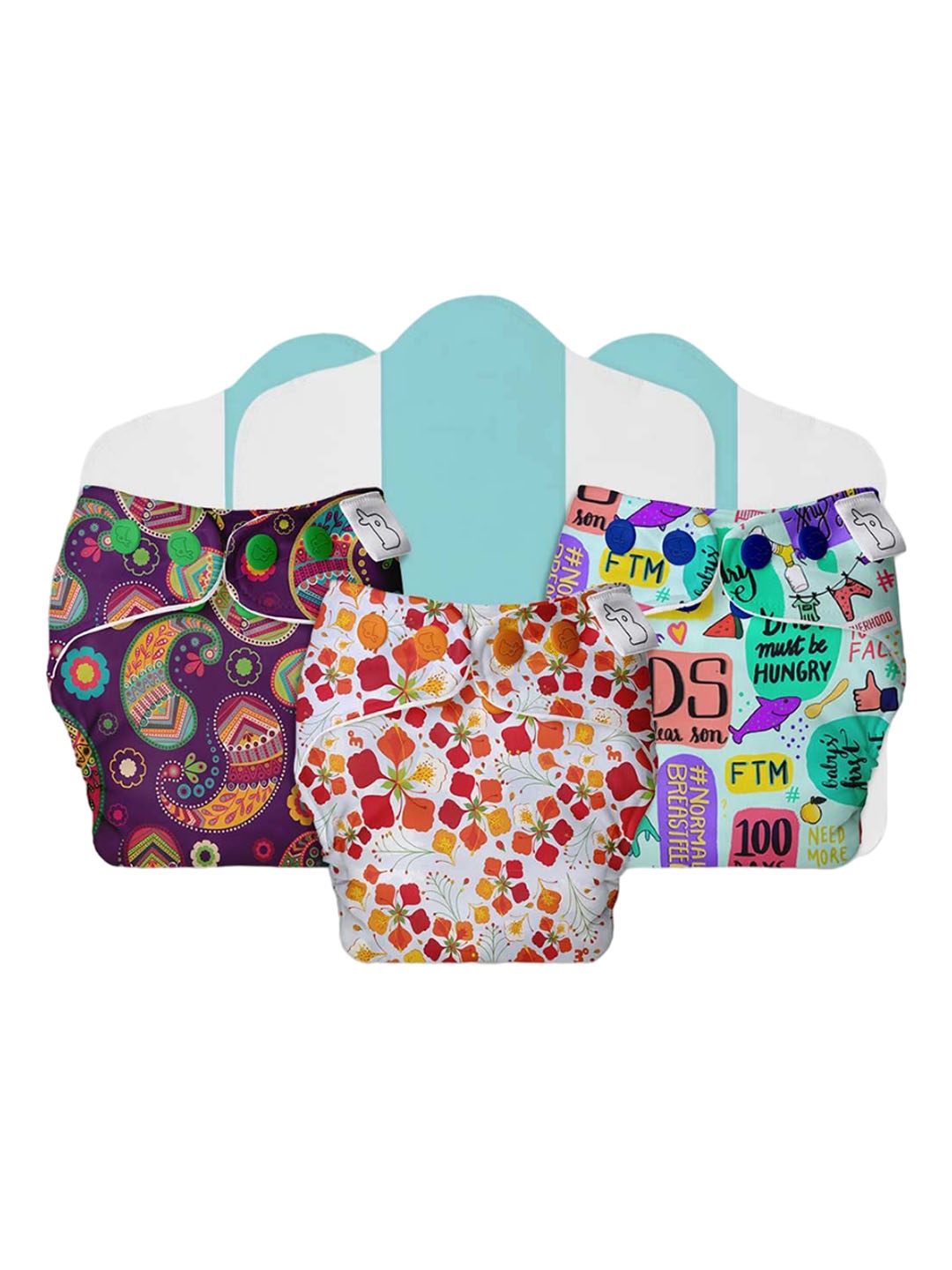 

SuperBottoms Set Of 3 Dry Feel Cotton Reusable Cloth Diaper, Purple