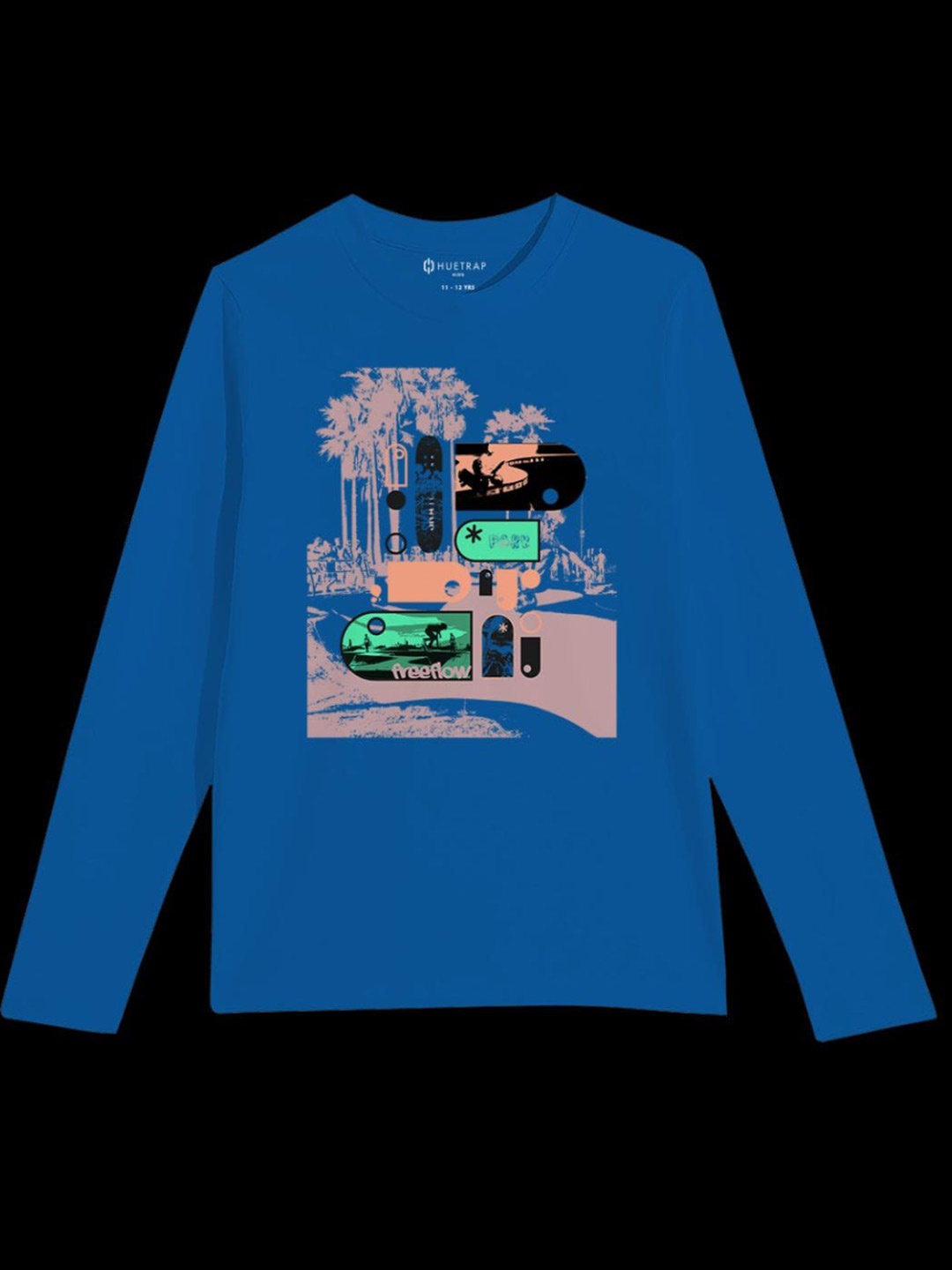 

Huetrap Boys Typography Printed Round Neck Long Sleeves Cotton T-shirt, Blue