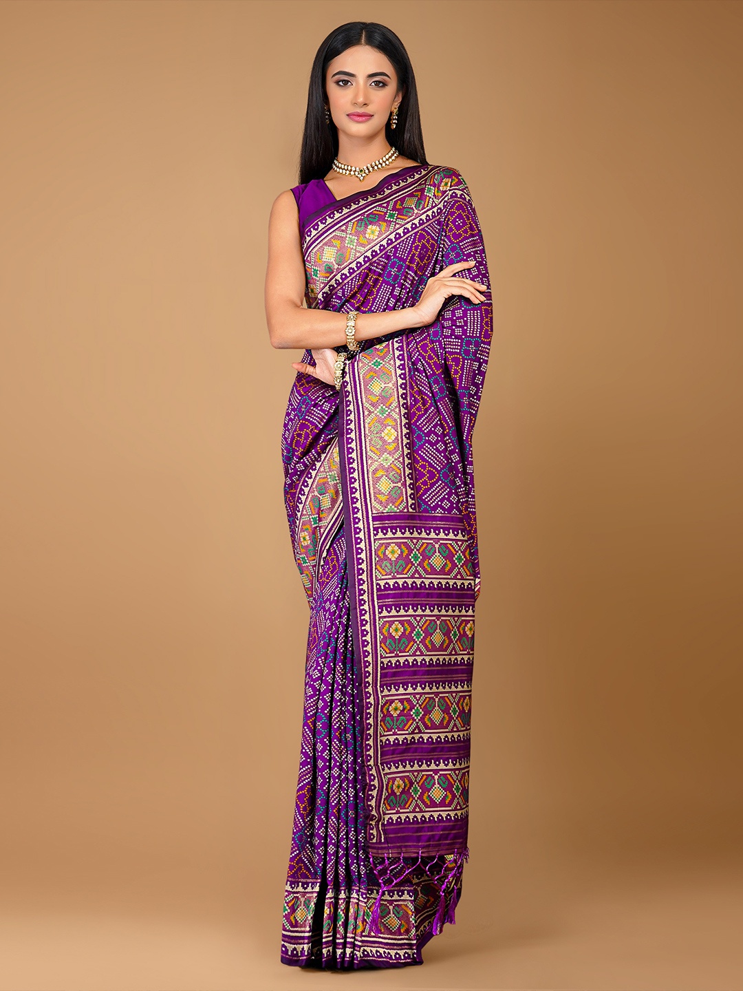 

saree.com Bandhani Art Silk Saree, Violet