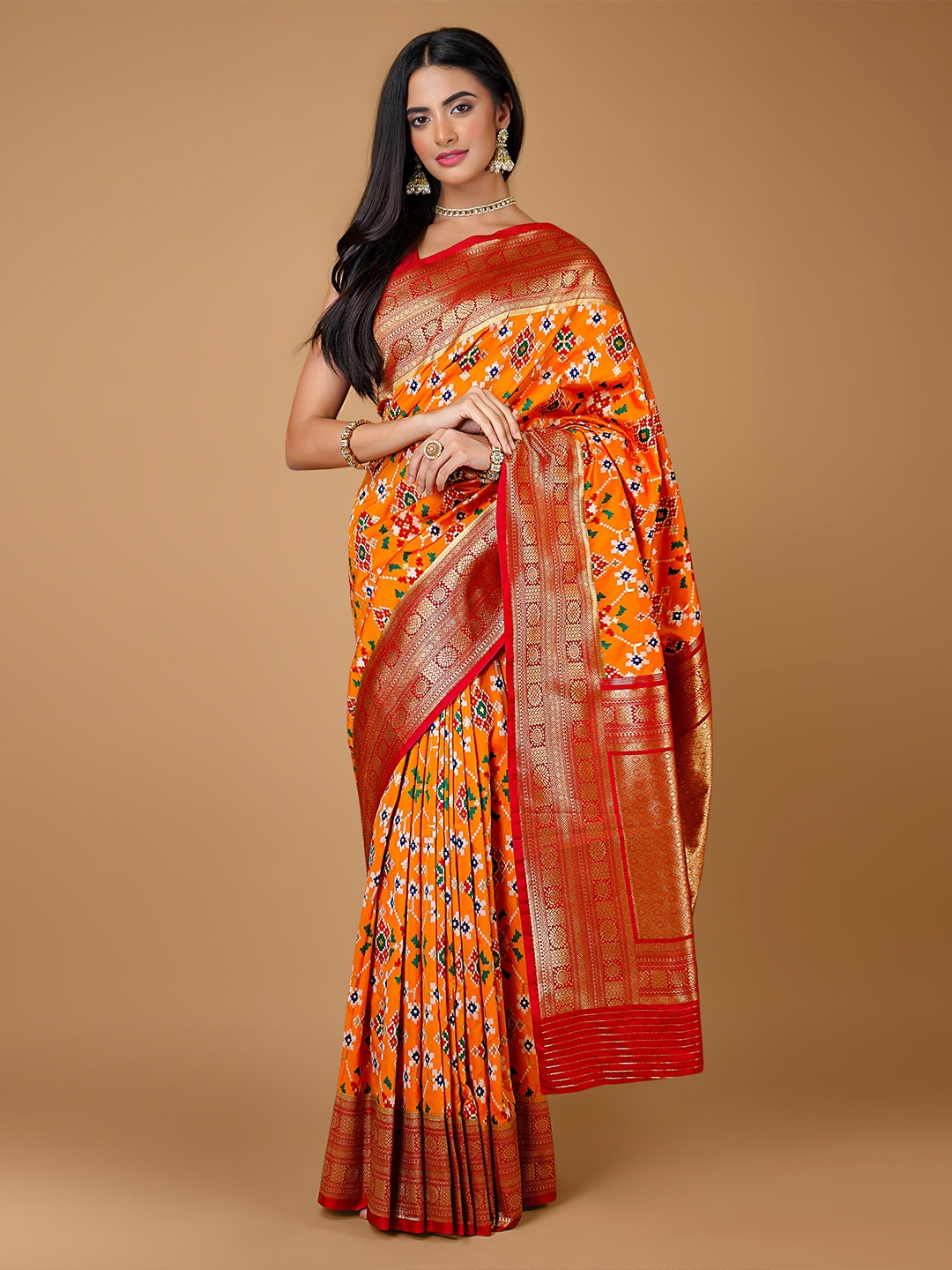 

saree.com Ethnic Motifs Zari Art Silk Saree, Orange