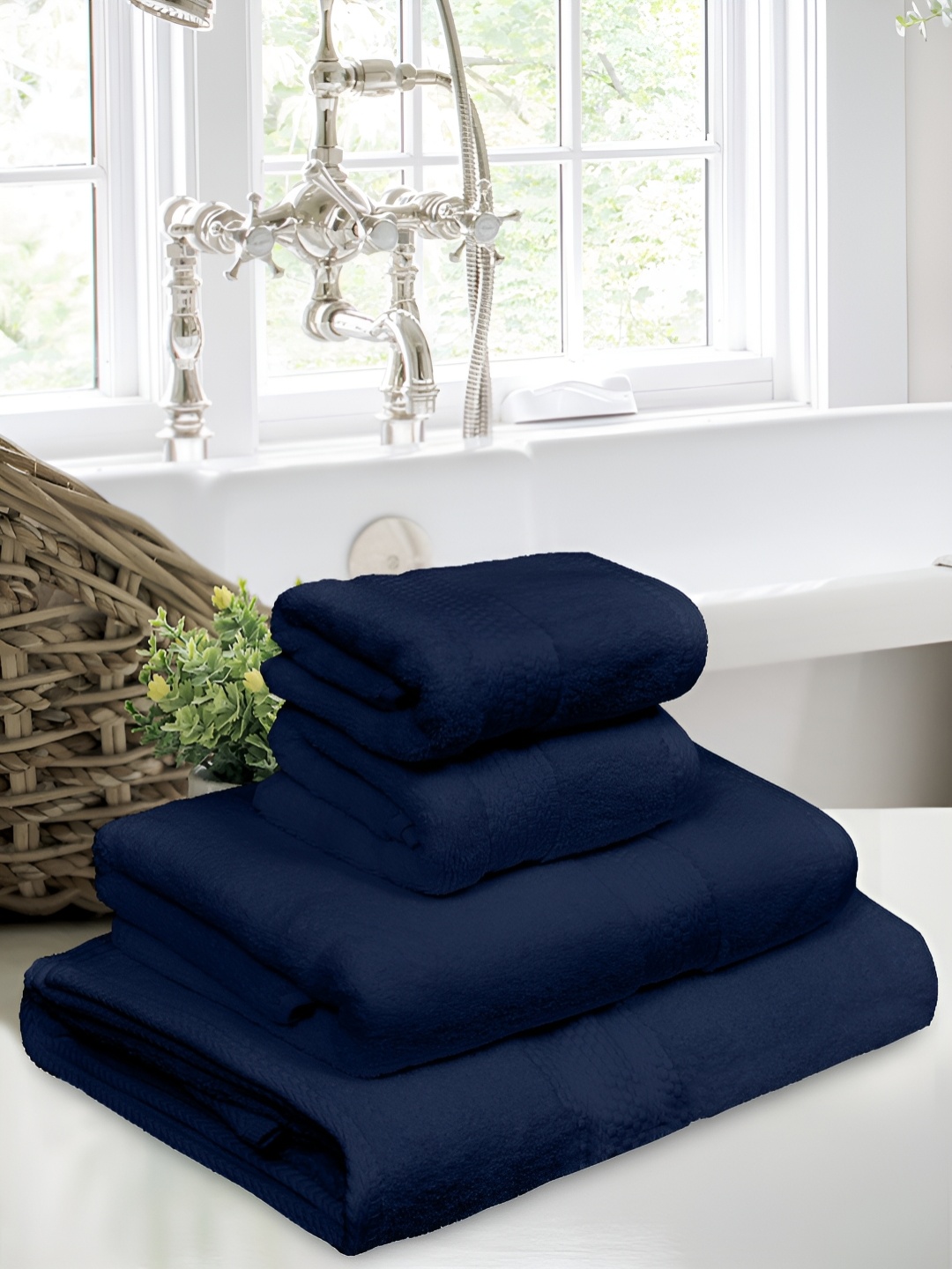 

BOMBAY DYEING Navy Blue 4 Pieces Cotton 600 GSM Towel Set