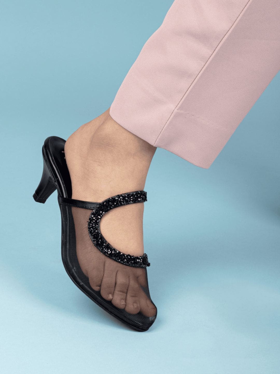 

RIVR Embellished Kitten Heeled Mules, Black