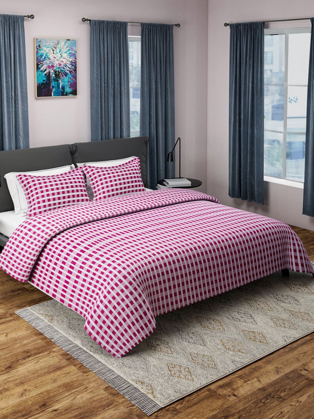 

Aura Red & White Woven Checked 170TC Double Queen Bed Cover With 2 Pillow Covers