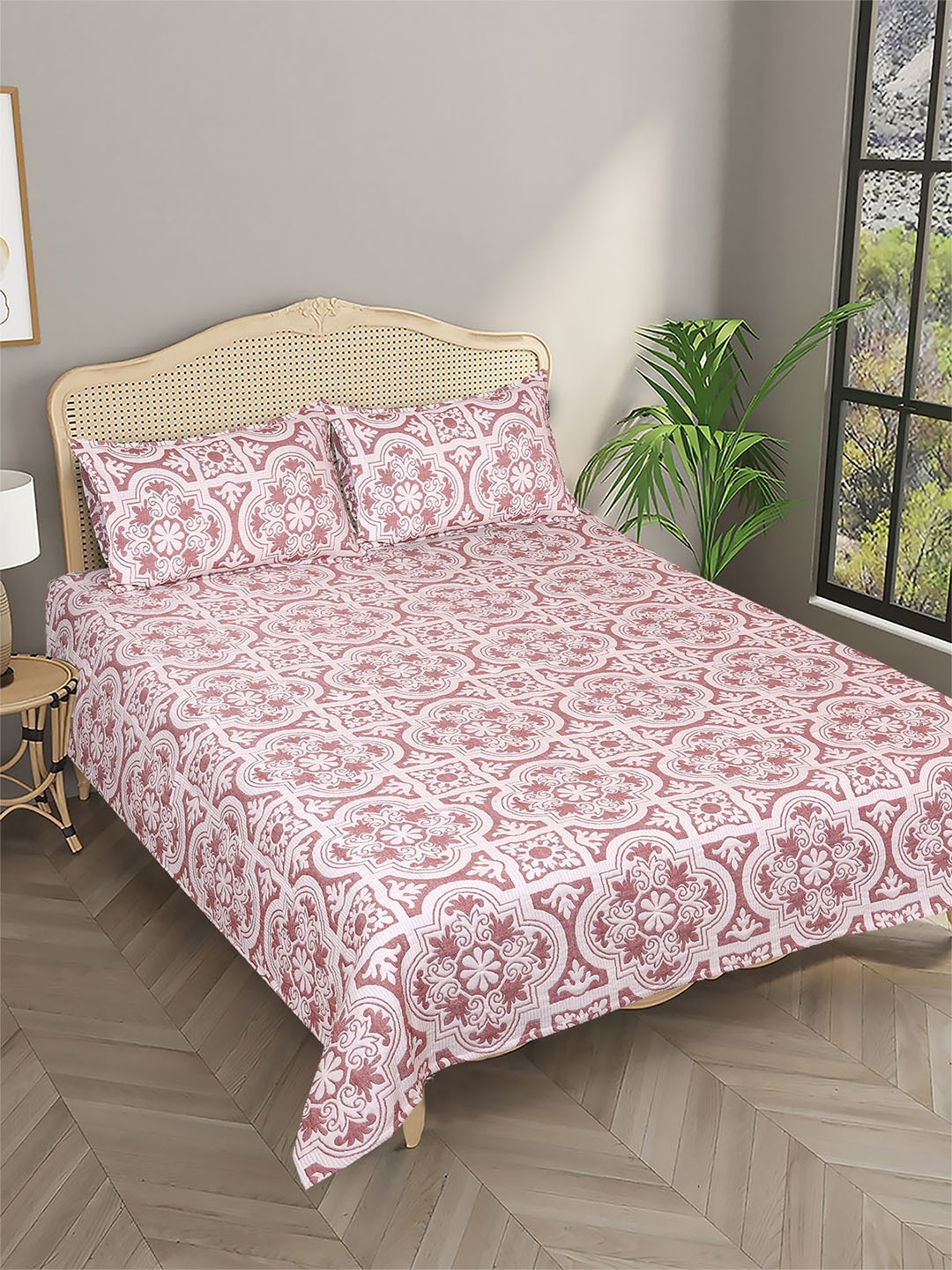 

Aura Maroon Ethnic Motif Woven 180 TC Queen Double Bed Cover With 2 Pillow Covers