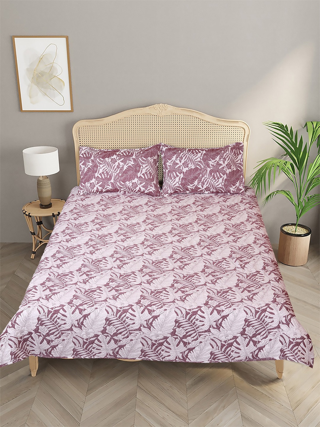 

Aura Purple & Off White Woven Motif 420TC Double Queen Bed Cover With 2 Pillow Covers