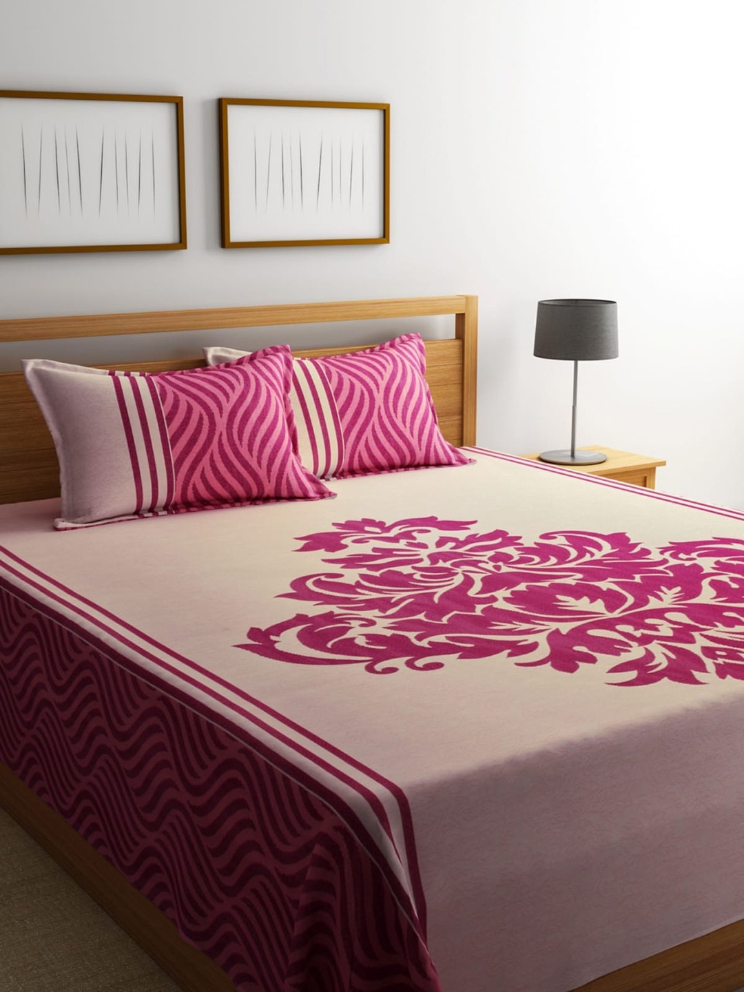 

Aura Pink Woven Motif 180TC Double Queen Bed Cover With 2 Pillow Covers