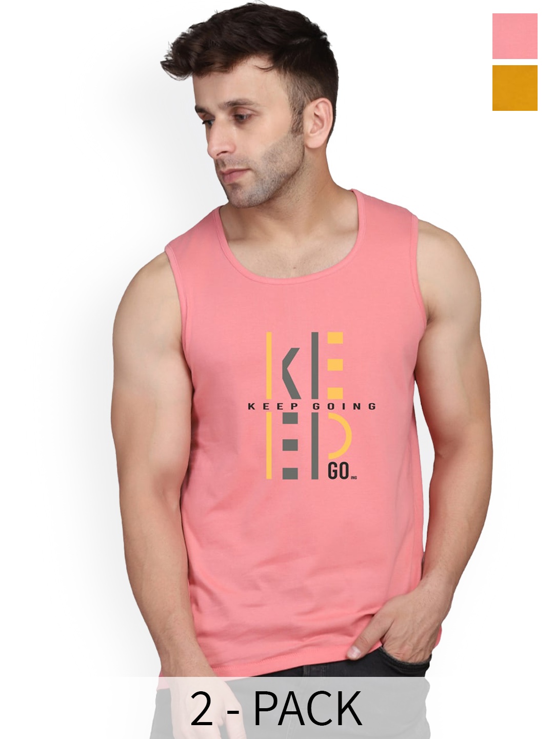 

SLOWLORIS Pack Of 2 Printed Bio-Wash Gym Vests SL26 (PEACH KEEP) (MUSTARD ADV)