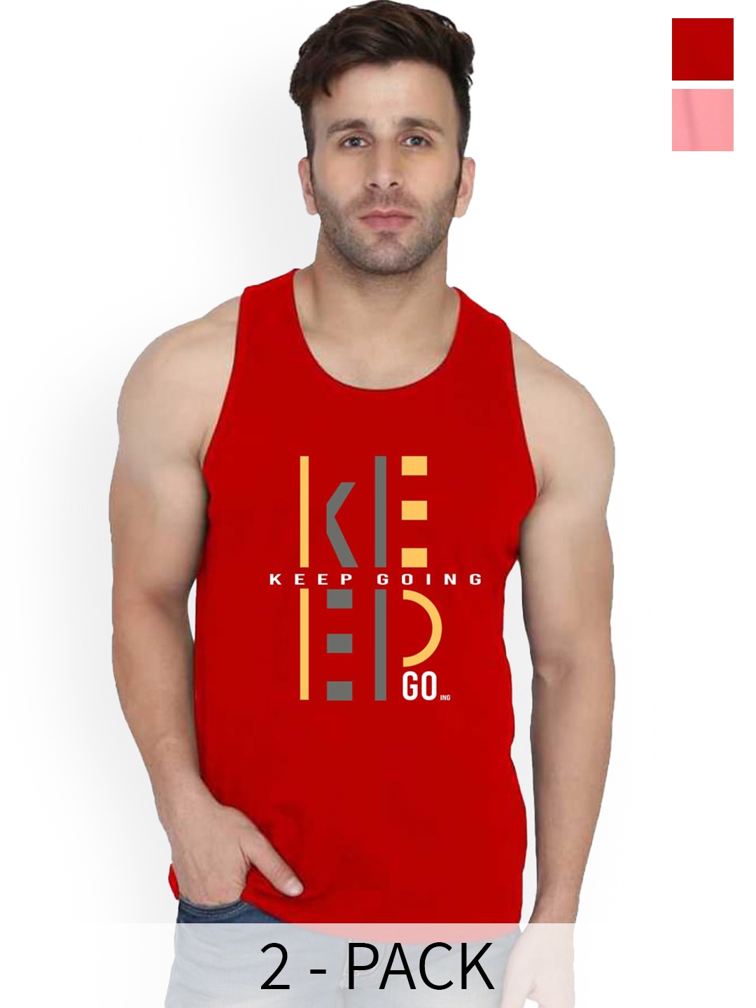 

SLOWLORIS Pack Of 2 Printed Bio-Wash Gym Vests SL26 (RED KEEP) (PEACH ADV)