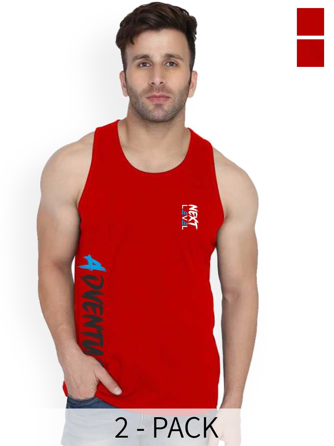 

SLOWLORIS Pack Of 2 Bio-Wash Combed Cotton Innerwear Vest SL26 (RED KEEP) (RED ADV)