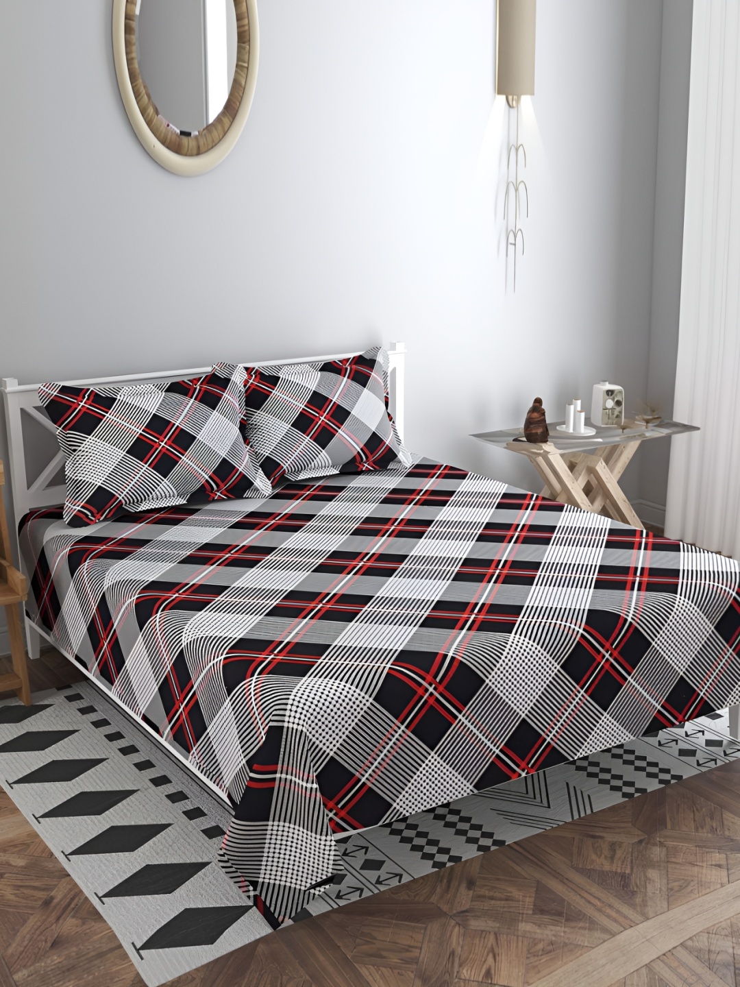 

bsb home Black & Grey Geometric 180 TC King Bedsheet with 2 Pillow Covers