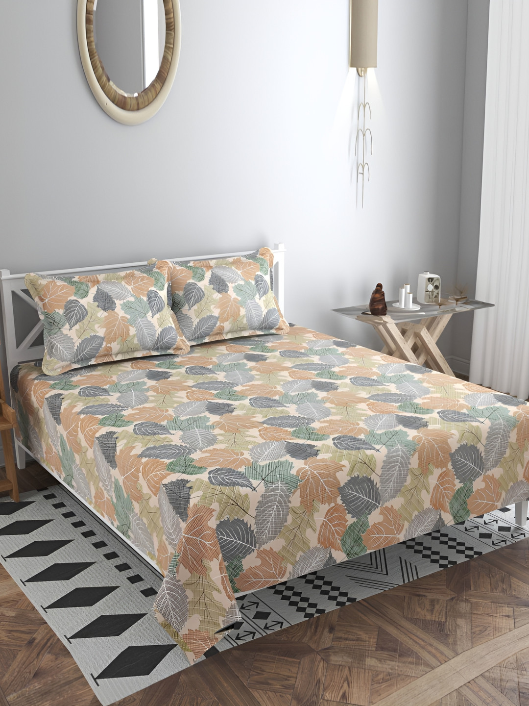 

bsb home Kingston Green Ethnic Motifs Cotton 220 TC King Bedsheet With 2 Pillow Covers