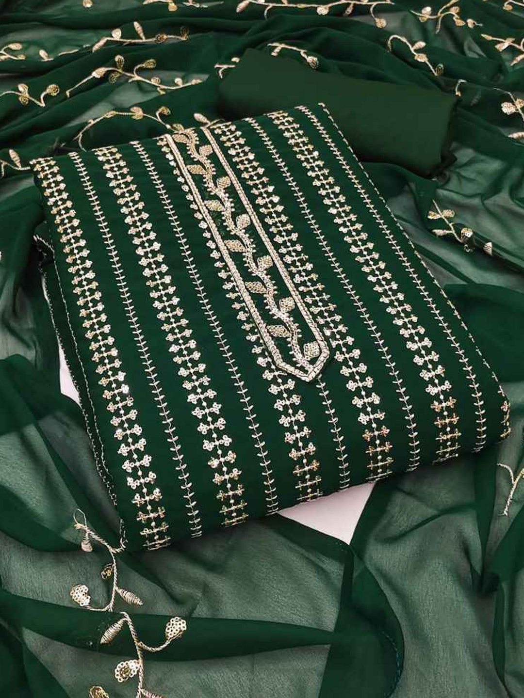 

faxofab Embroidered Unstitched Dress Material, Green