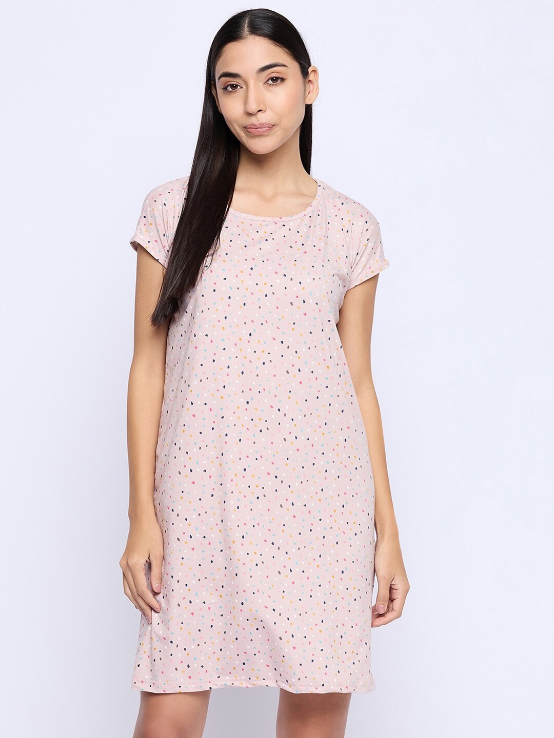 

Camey Abstract Printed Pure Cotton T-shirt Nightdress, Peach