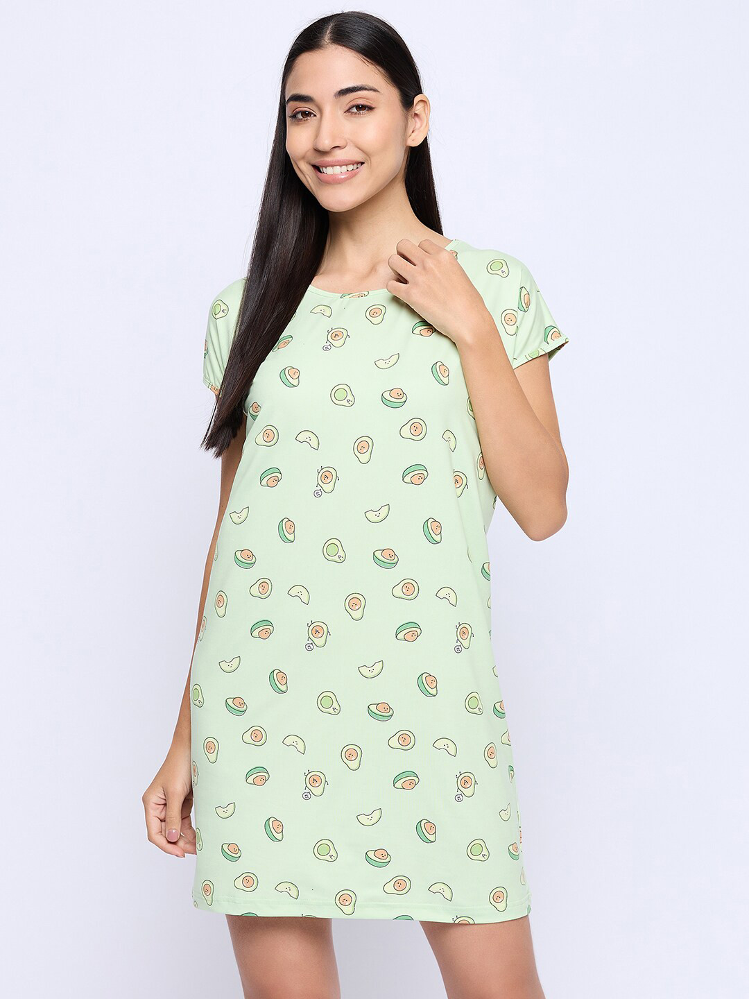 

Camey Conversational Printed Pure Cotton T-shirt Nightdress, Sea green