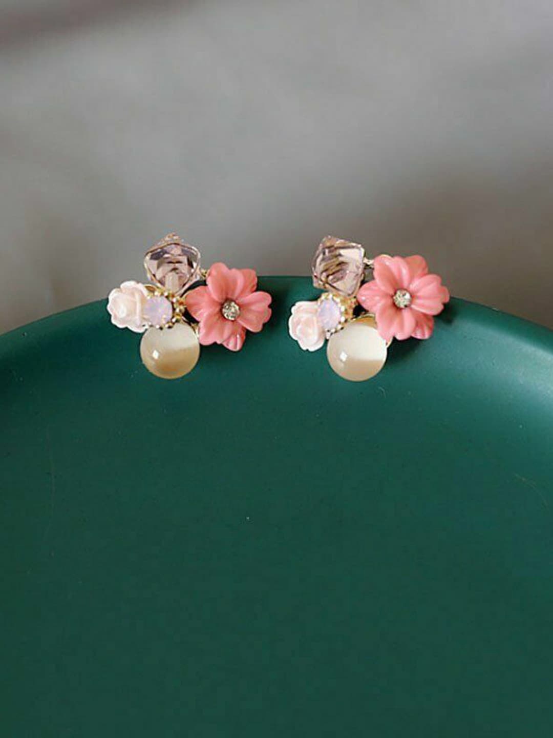 

Krelin Floral Crystal Studded Studs Earrings, Pink