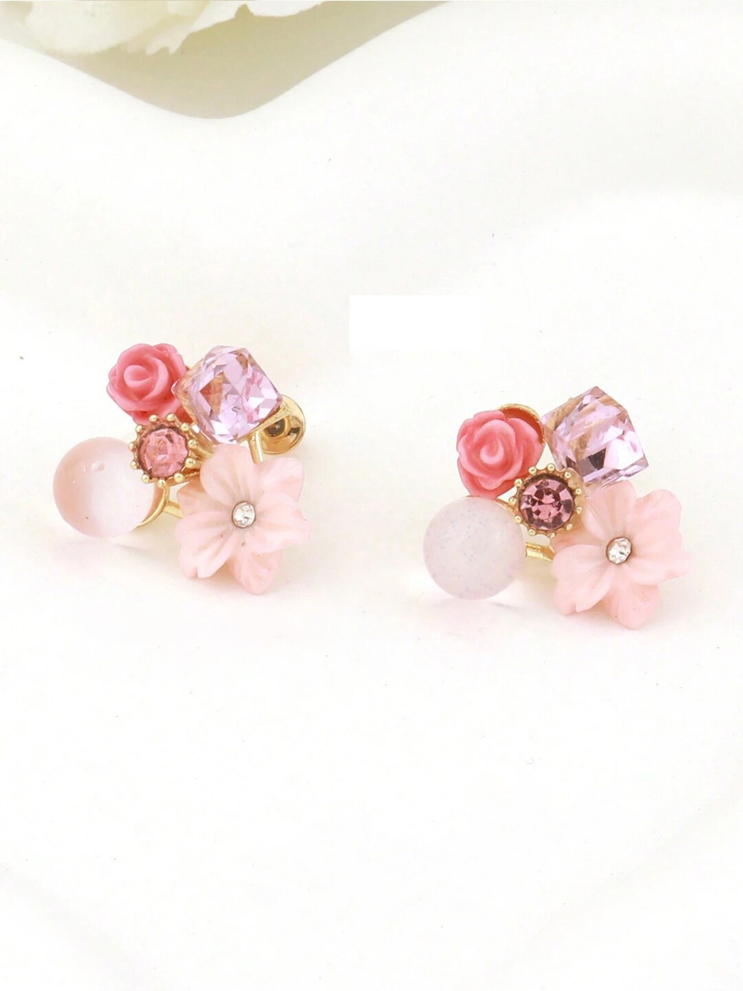 

Krelin Floral Shaped Artificial Stones Studs, Pink