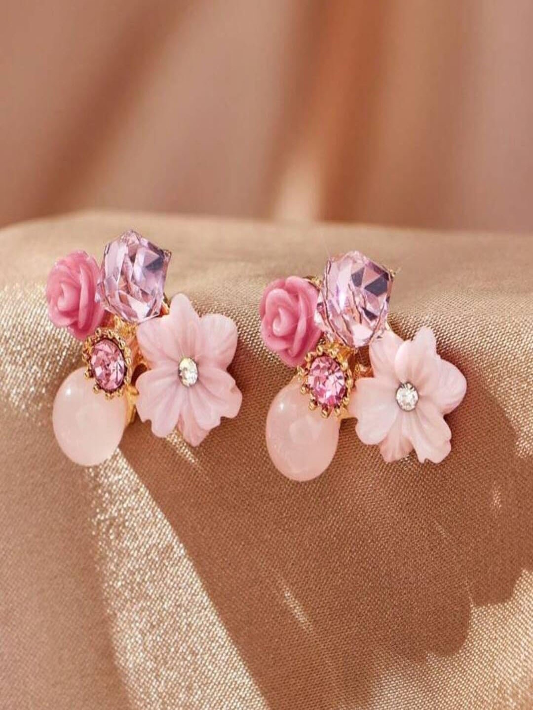 

Krelin Floral Artificial Stones Studs Earrings, Pink