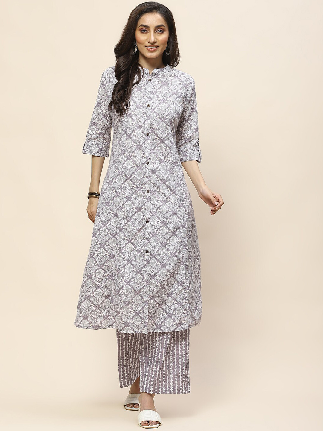 

Meena Bazaar Floral Printed Regular Kurta with Trousers, Lavender
