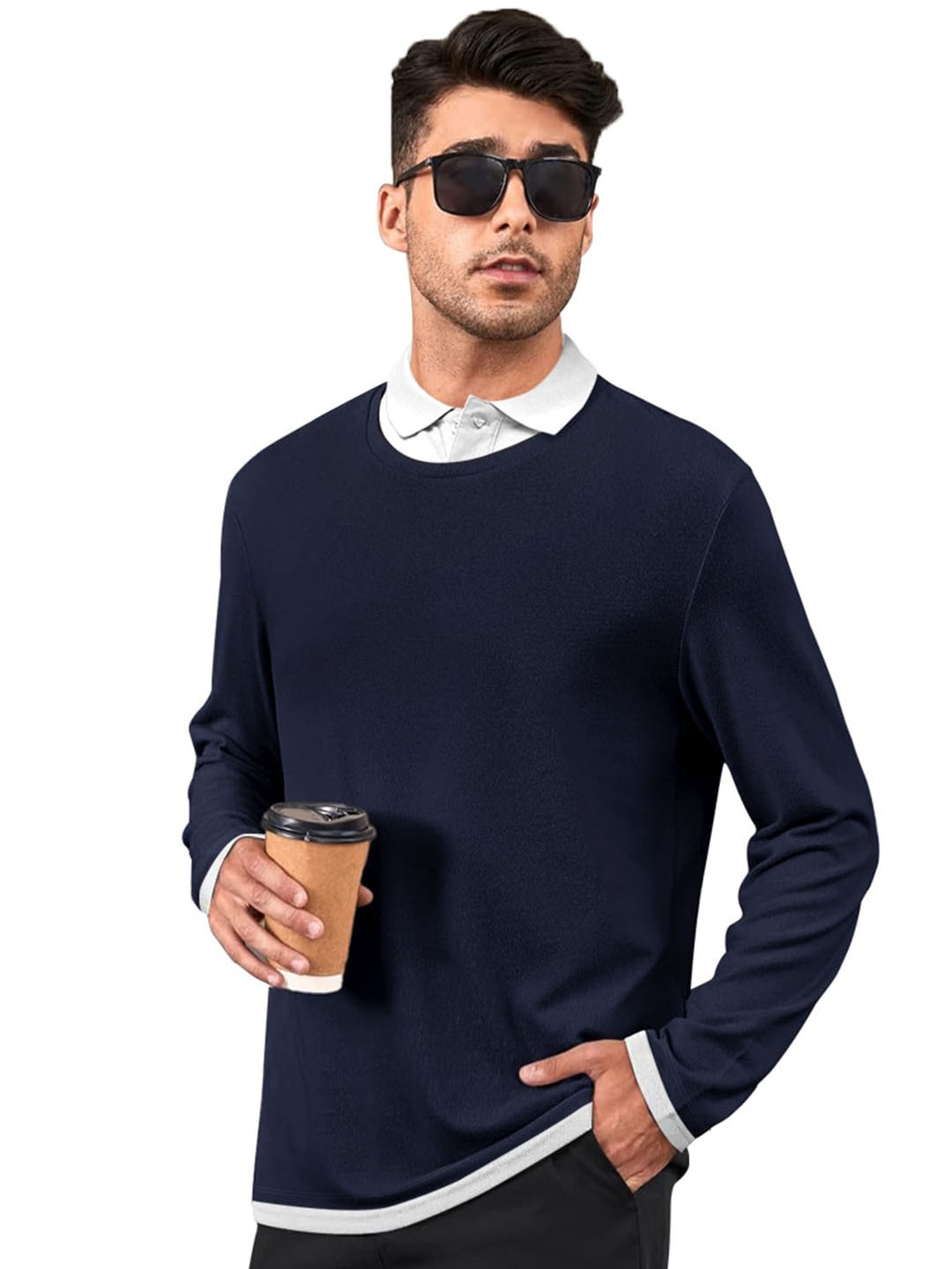 

Eyebogler Round Neck Cotton T-shirt, Navy blue