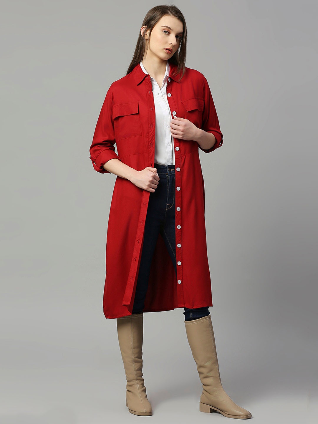 

Dream of Glory Inc Satin Midi Shirt Dress, Red