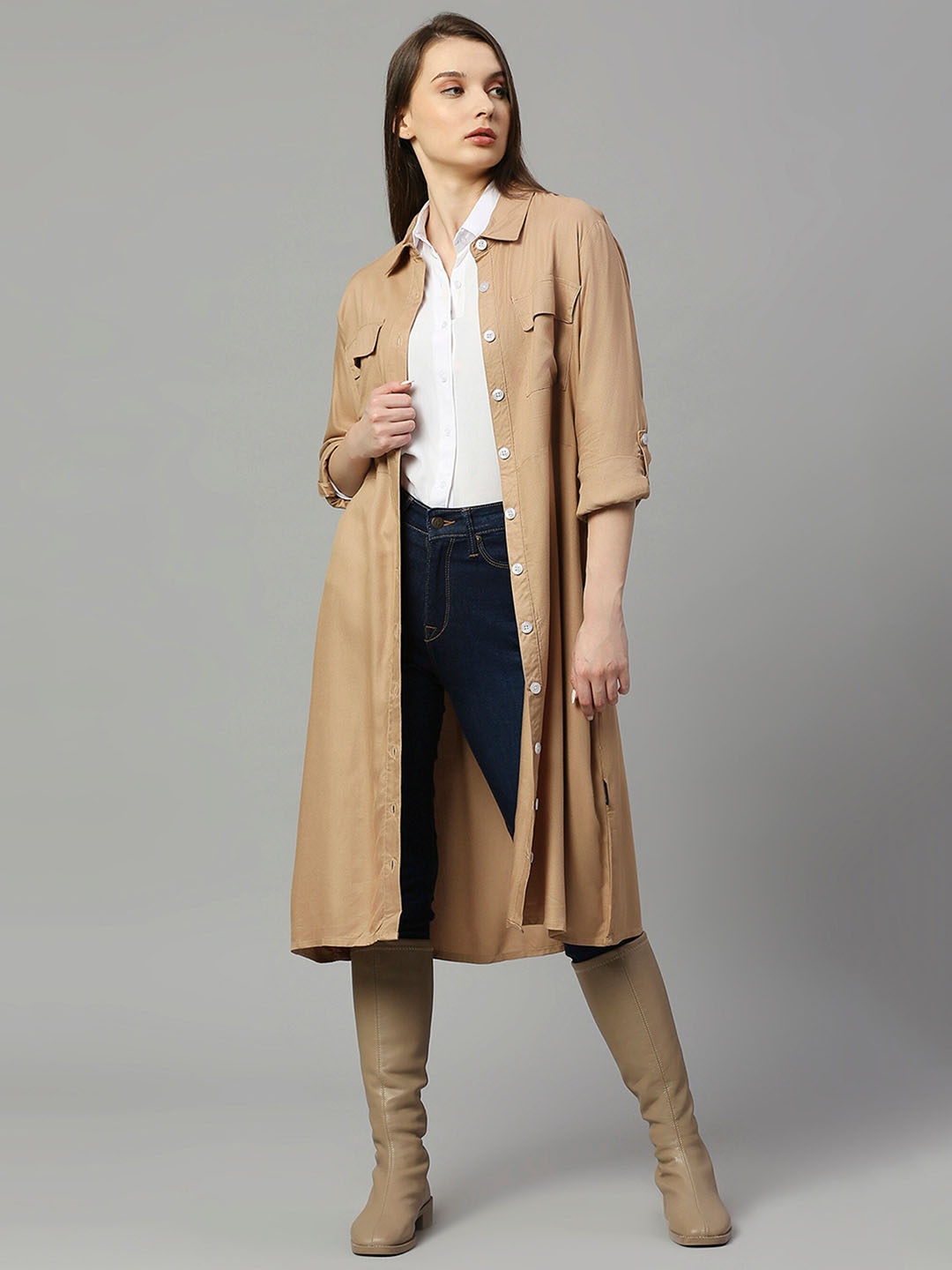 

Dream of Glory Inc Satin Shirt Midi Dress, Coffee brown
